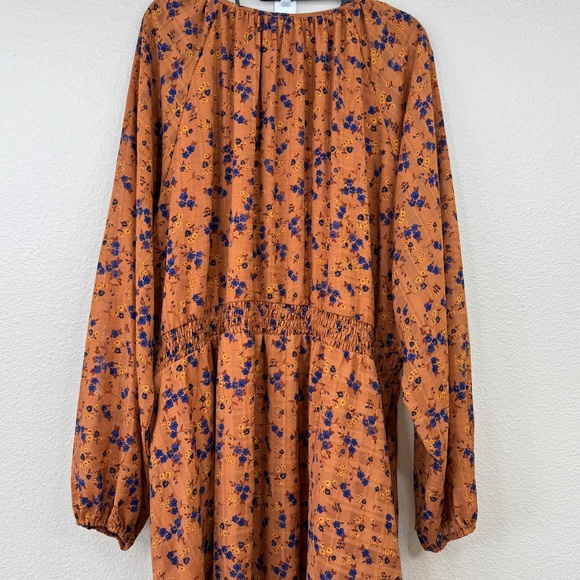 Draper James RSVP Womens Brown Floral LS Smocked Waist Midi Dress Plus 3X 24 26W - Picture 16 of 16